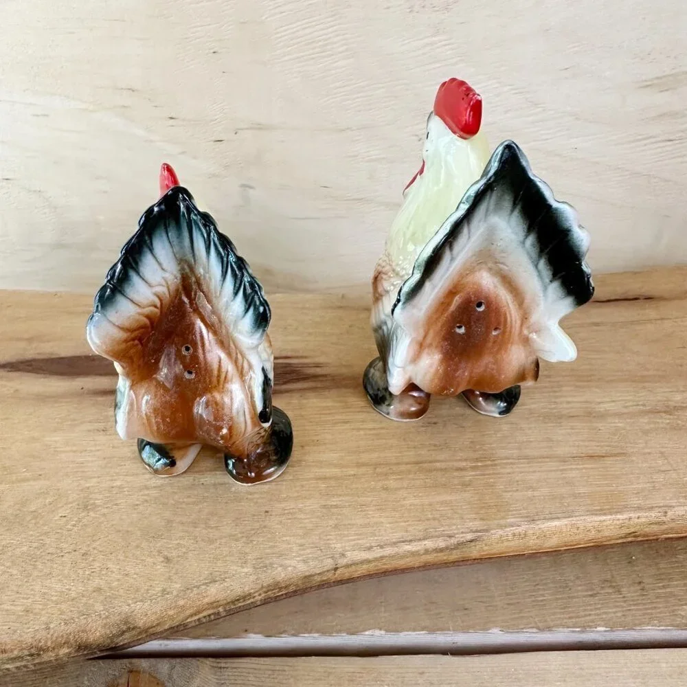 Vintage Chicken Salt Pepper‎ Shakers Rooster Hen Ceramic Shaker Farm Decor